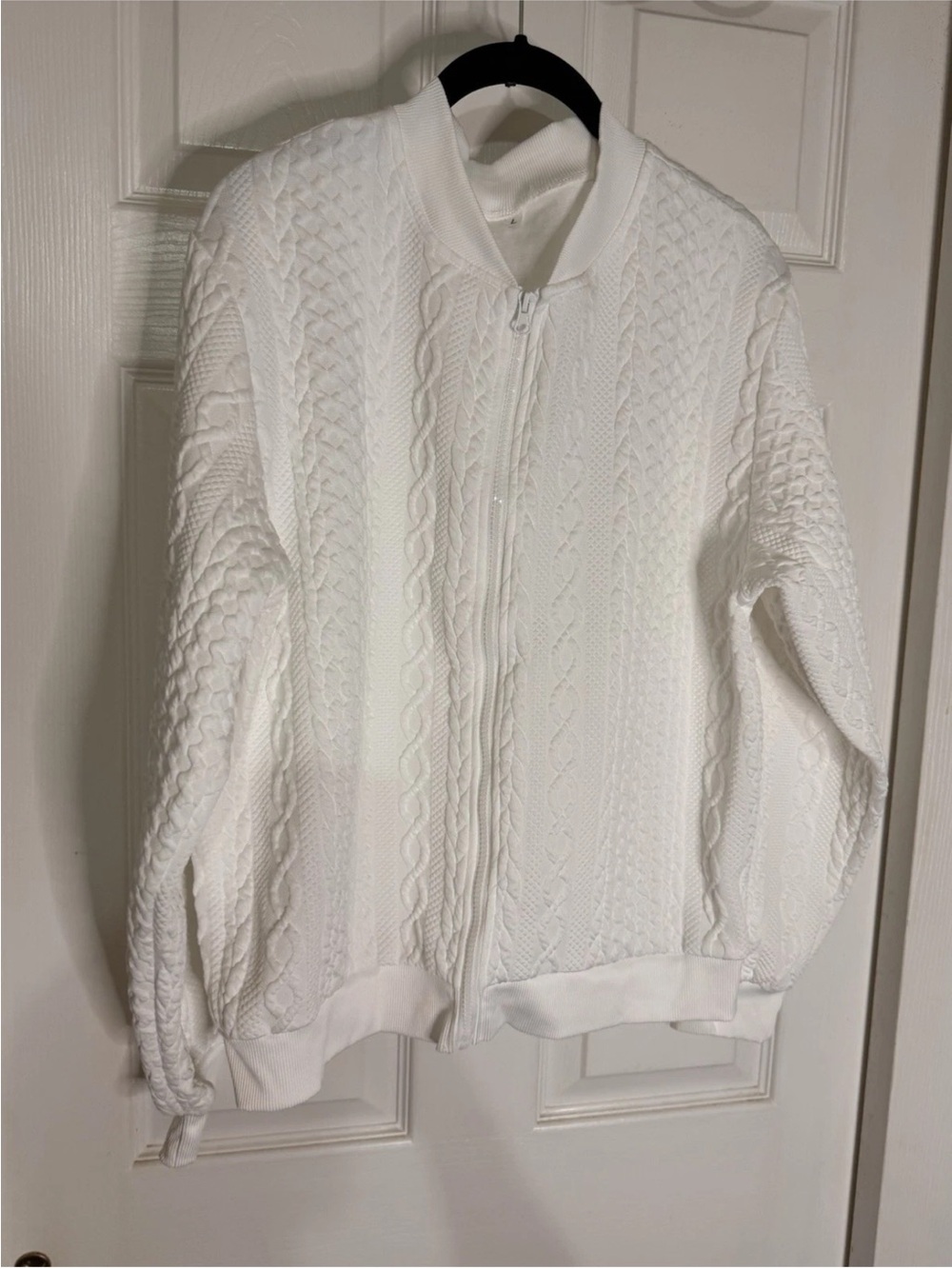 White Textured Zip Ladies Jacket